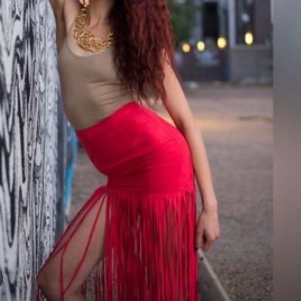 H&M LOVES Coachella Official Collection Fringe Faux Suede Skirl